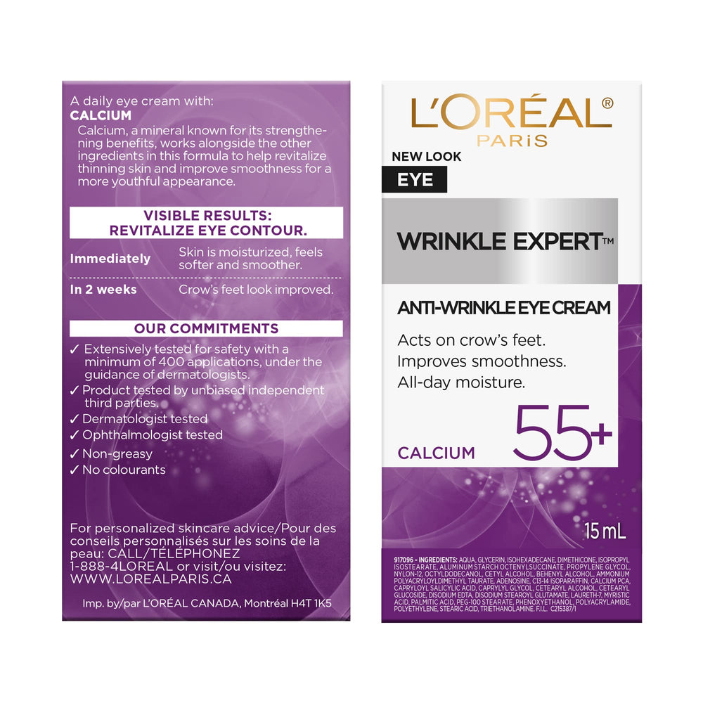 L'Oreal Paris Wrinkle Expert 55+ crema de ojos, apta para piel sensible.