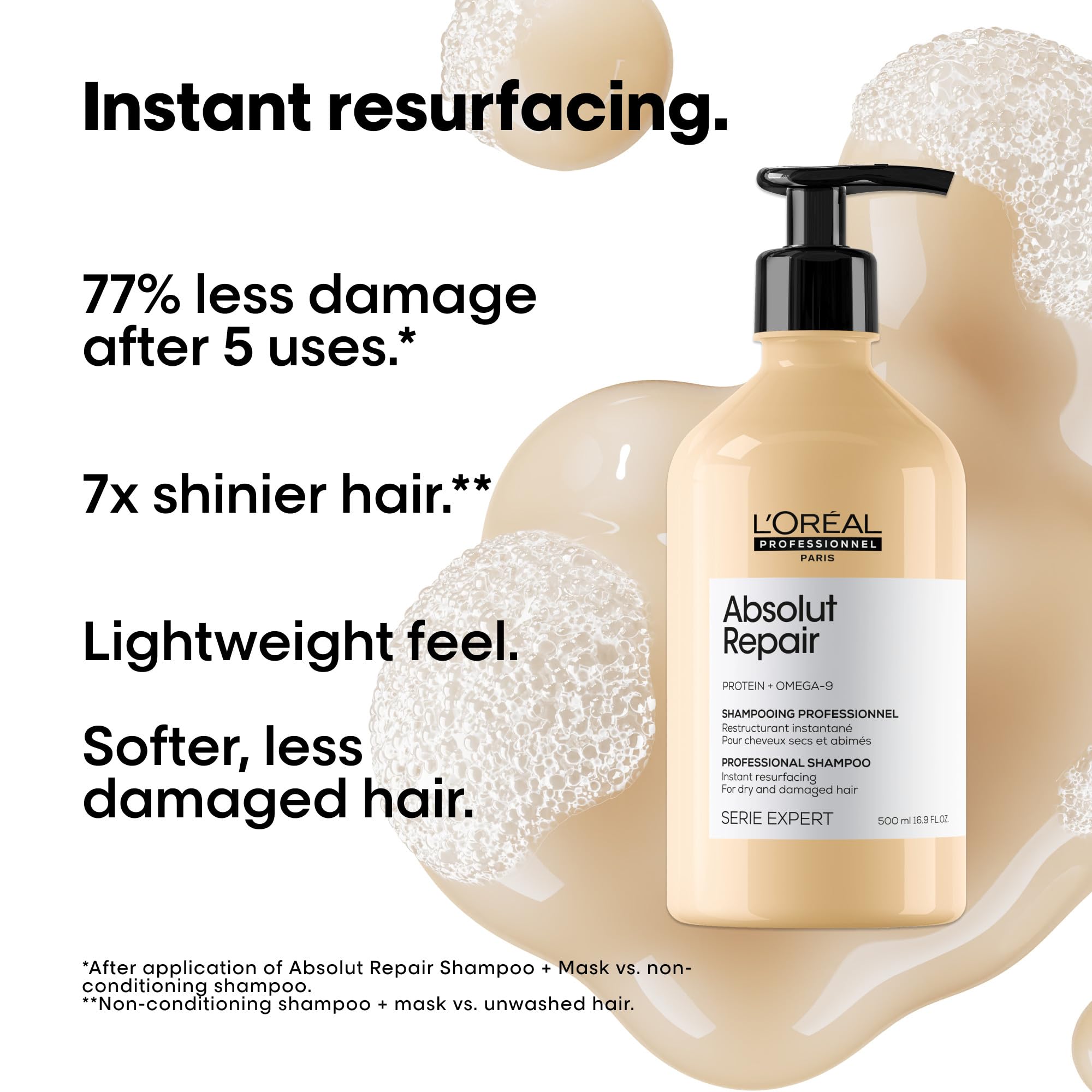 L'Oréal Professionnel Paris Absolut Repair Shampoo with golden quinoa improves texture.