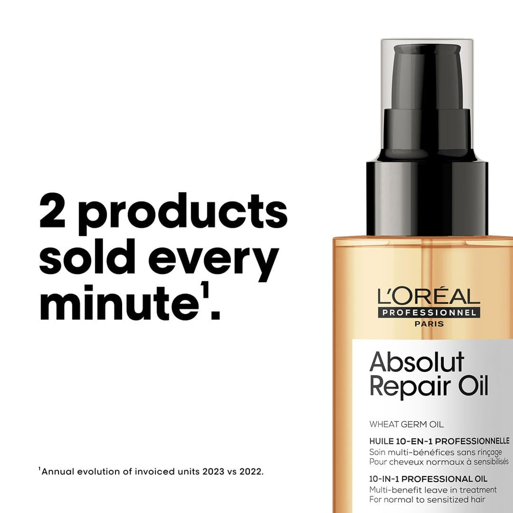 L’Oréal Professionnel Paris Absolut Repair oil evenly distributes through ends.