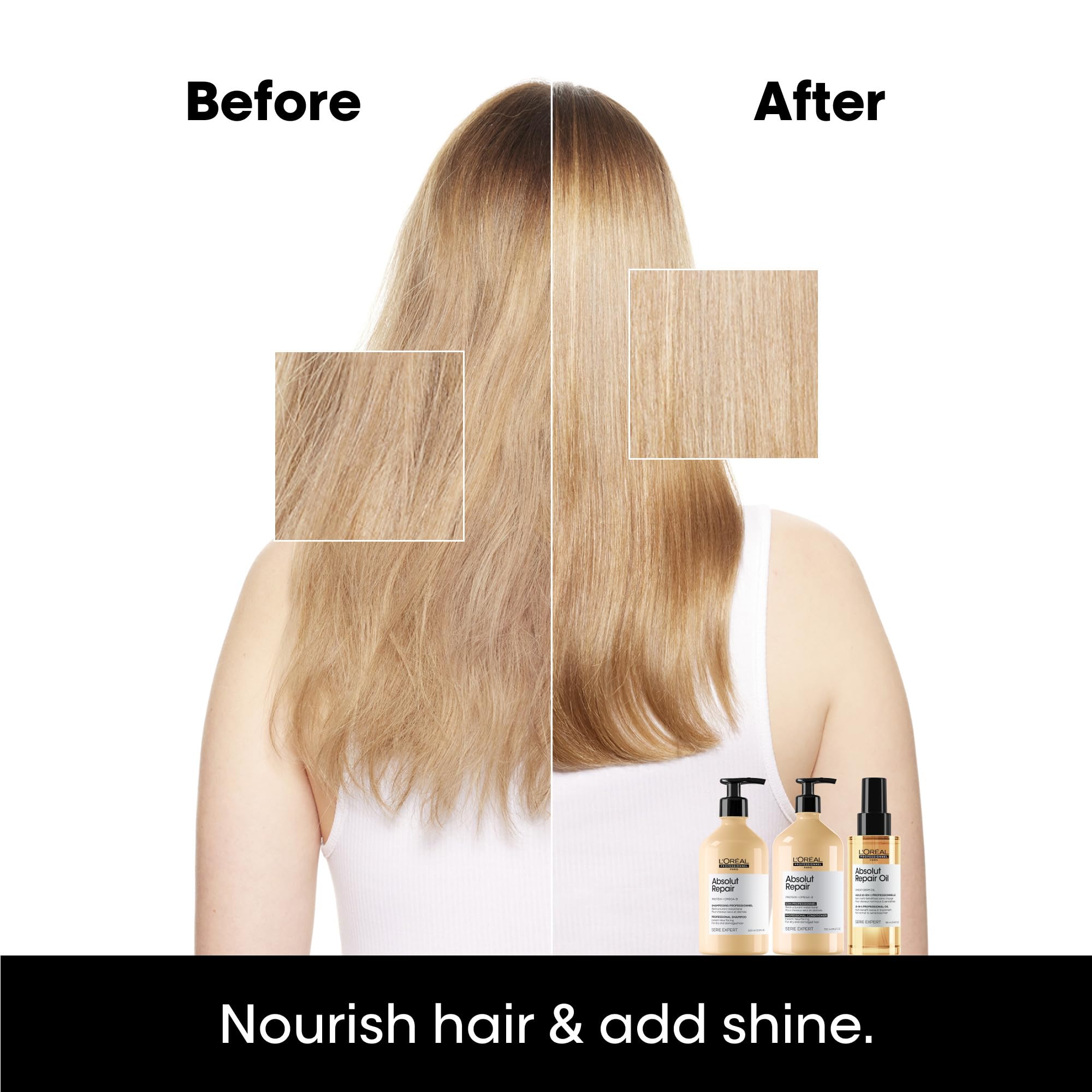 L'Oréal Professionnel Paris Absolut Repair 10-in-1 oil pump enables easy dispensing for styling.