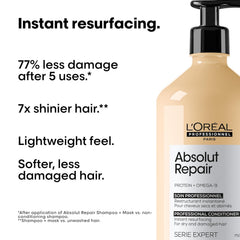 Hair strands appear smooth after conditioning with L’Oréal Absolut Repair.