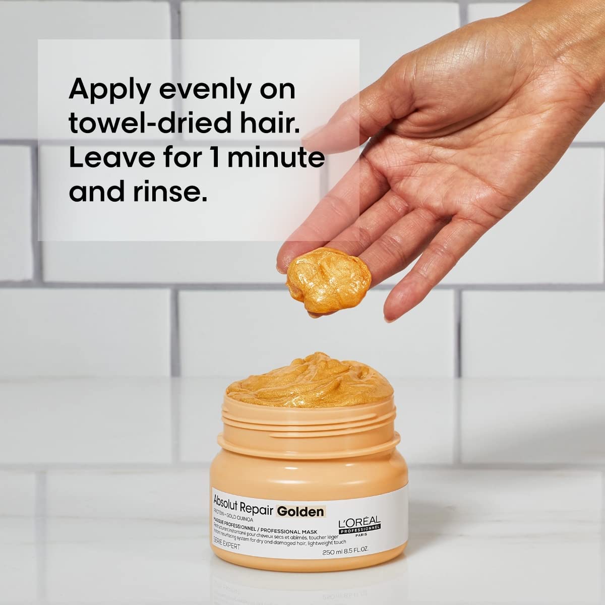 After use, Absolut Repair Golden Mask delivers noticeable shine on hair