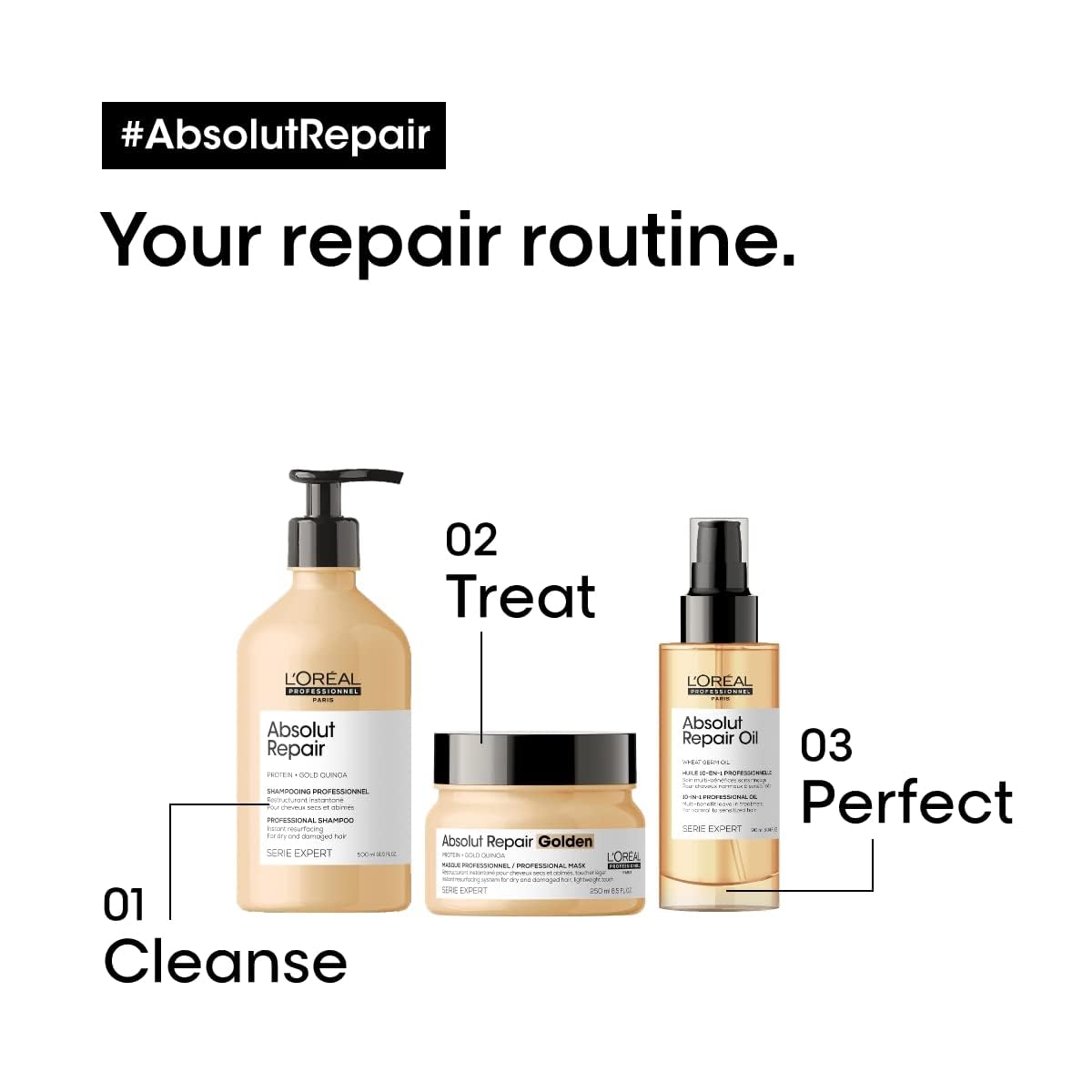 Finished look of hair after using Absolut Repair Golden Mask
