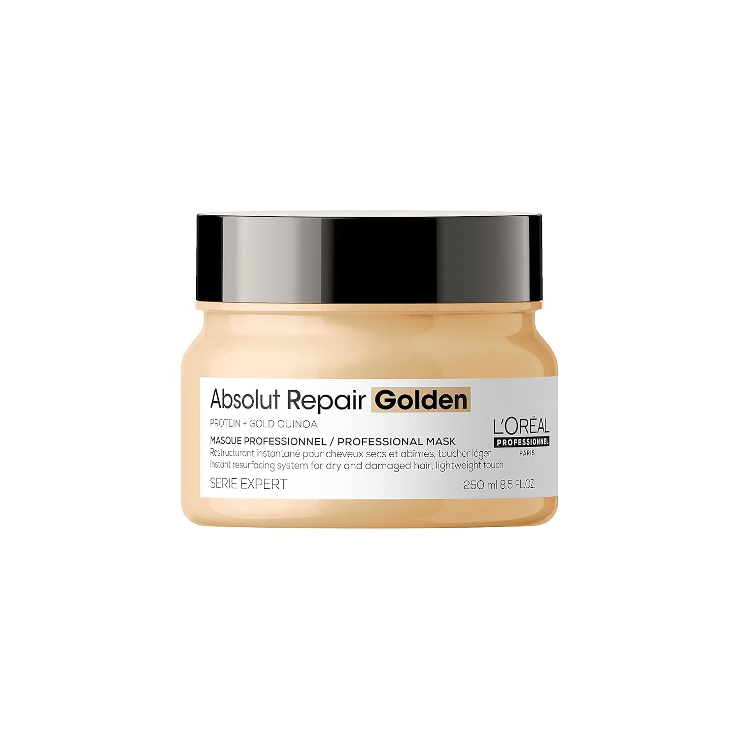 L’Oréal Professionnel Paris Absolut Repair Golden Mask packshot highlights premium repair for damaged hair