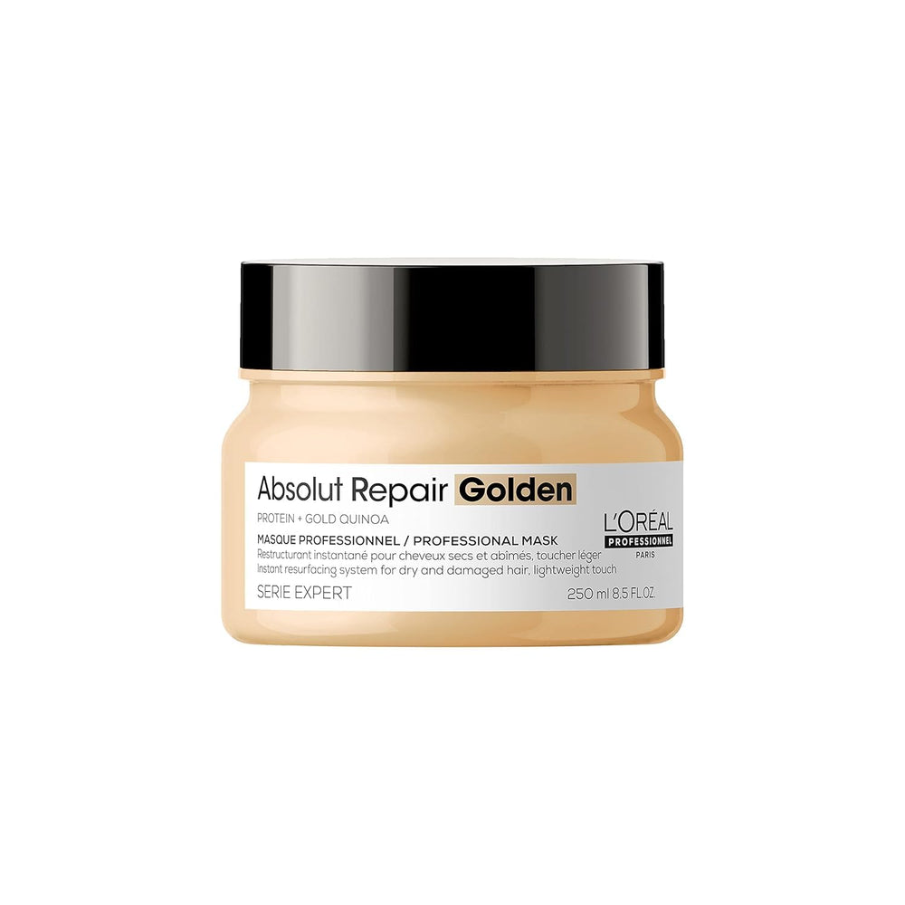 L’Oréal Professionnel Paris Absolut Repair Golden Mask packshot highlights premium repair for damaged hair