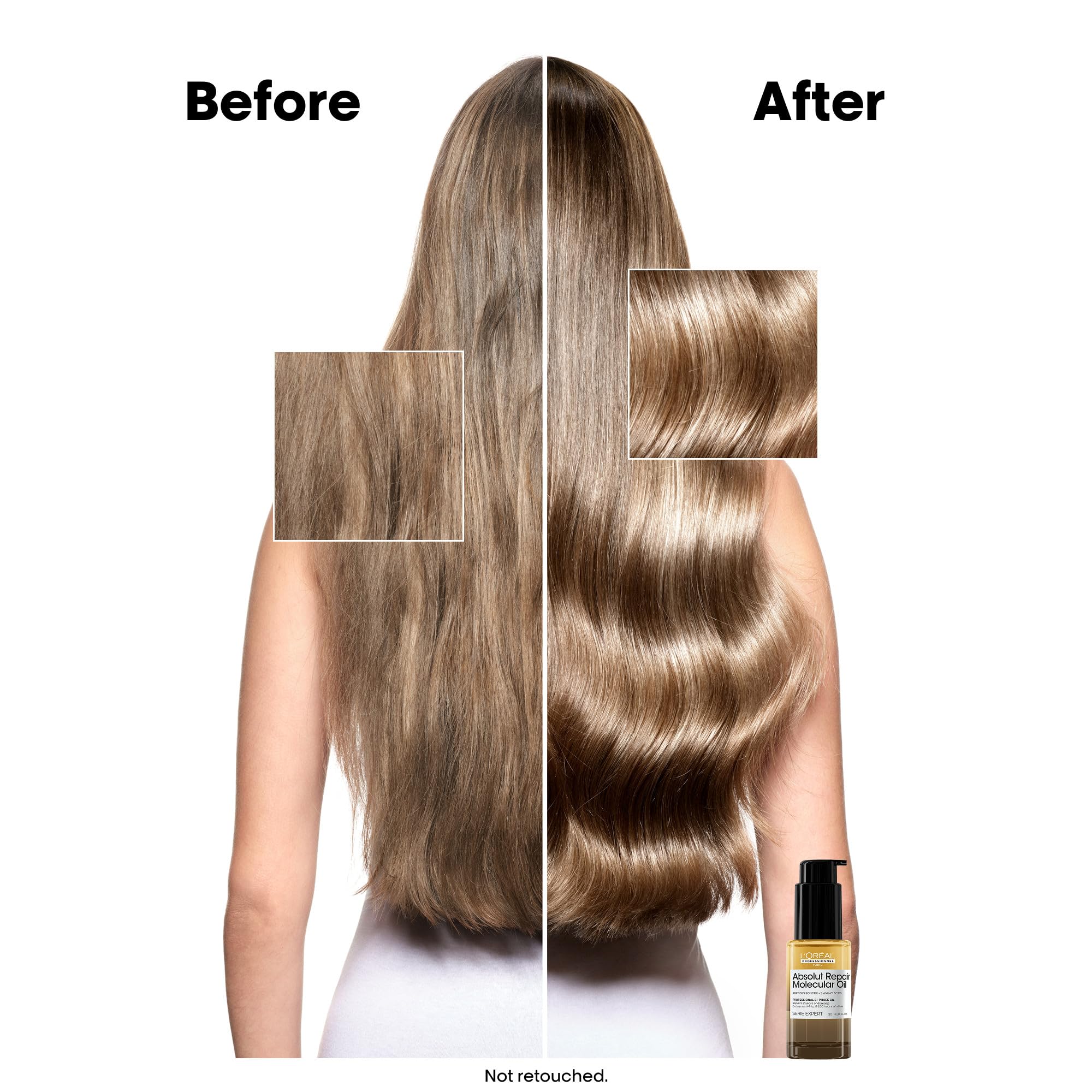 L’Oréal Professionnel Paris Absolut Repair Bi-phase Oil texture close-up shows lightweight finish.