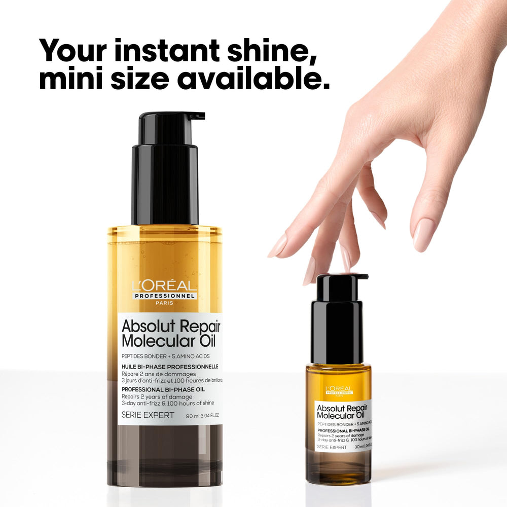 L’Oréal Professionnel Paris Absolut Repair oil enhances elasticity for flexible movement.