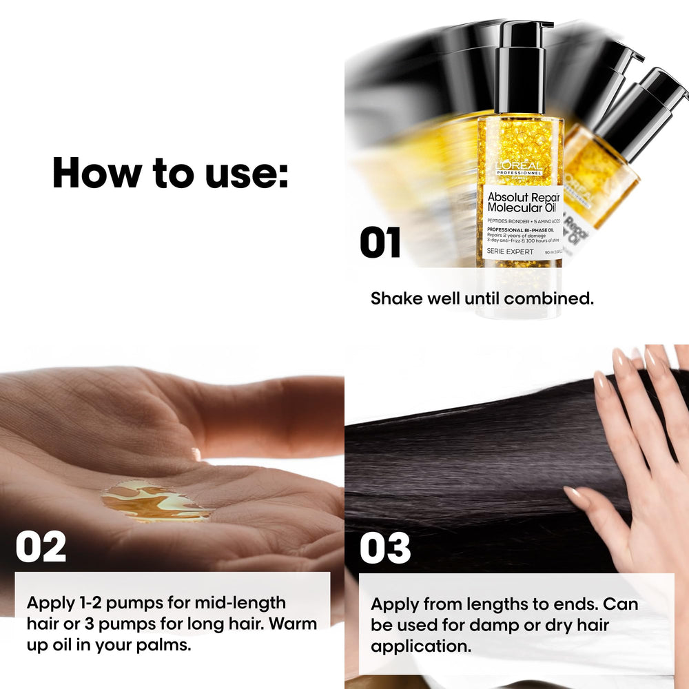L’Oréal Professionnel Paris Absolut Repair oil provides heat protection up to 450°F.