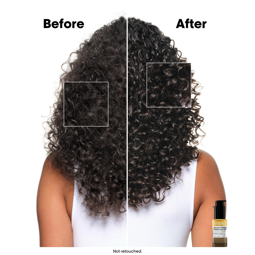 L’Oréal Professionnel Paris Absolut Repair Bi-phase Oil texture close-up shows silky, non-greasy finish.