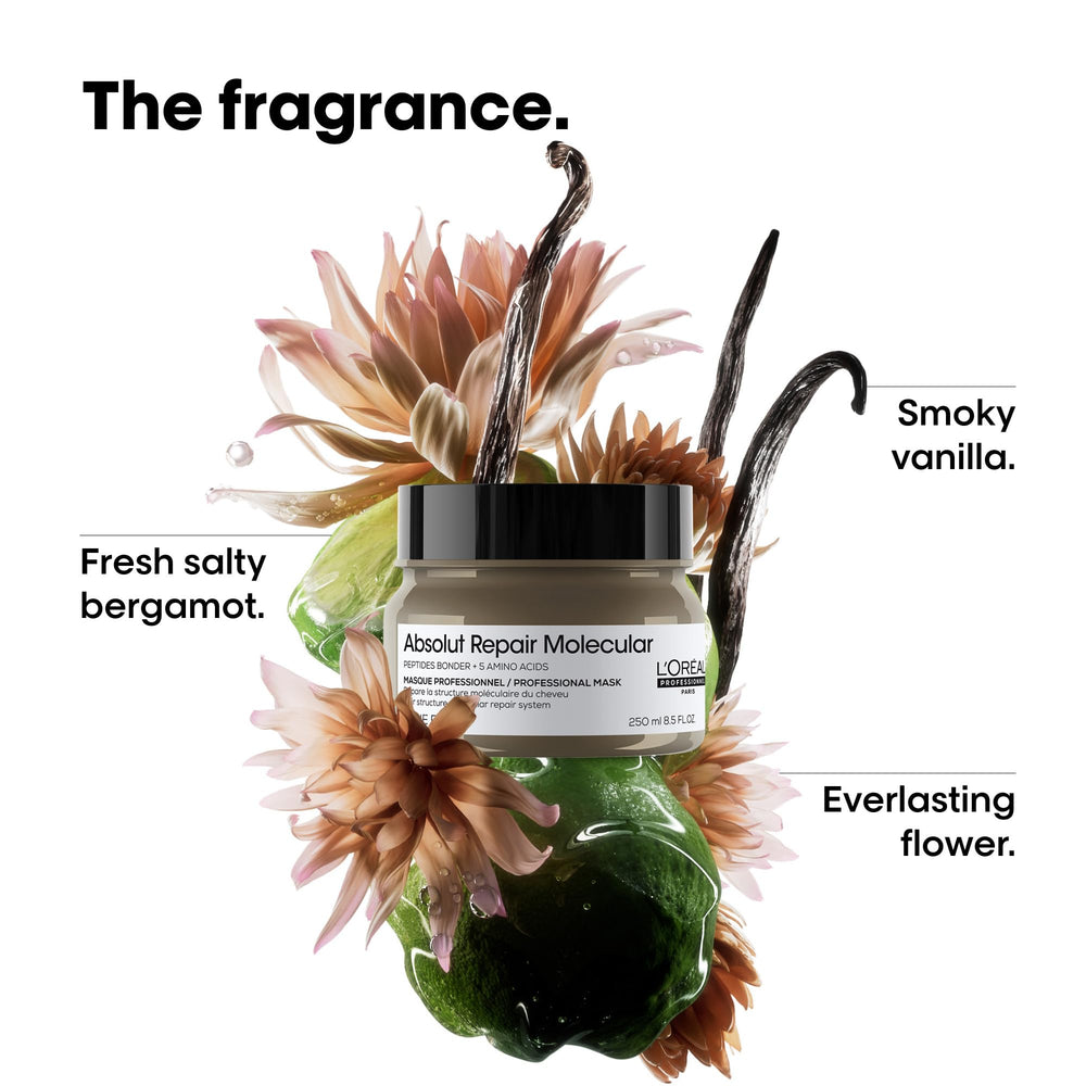 L’Oréal Professionnel Paris Absolut Repair Molecular Mask peptides bond-illustration emphasizes strength.