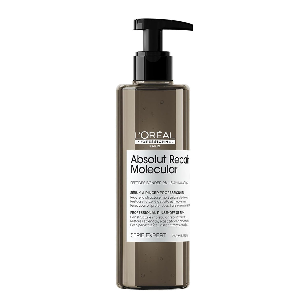 L'Oréal Professionnel Paris Absolut Repair Molecular Serum bottle close-up for deep conditioning.