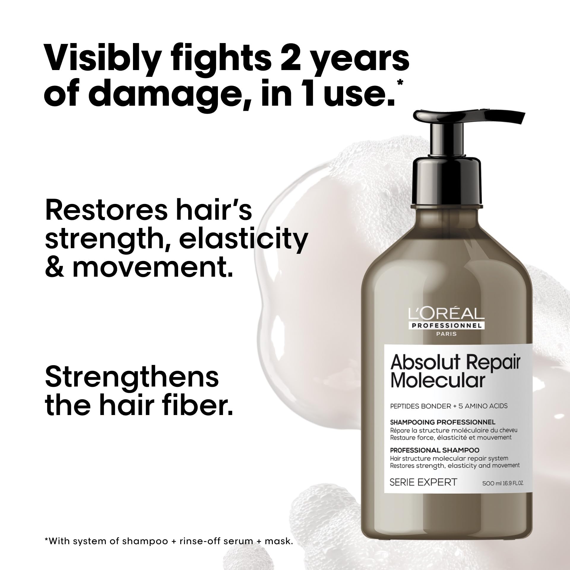 L’Oréal Professionnel Paris Absolut Repair Molecular Shampoo pump bottle for easy daily use