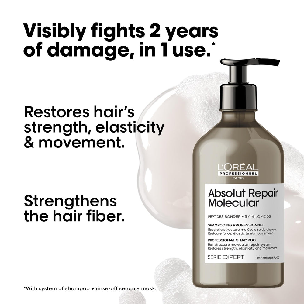 L’Oréal Professionnel Paris Absolut Repair Molecular Shampoo pump bottle for easy daily use