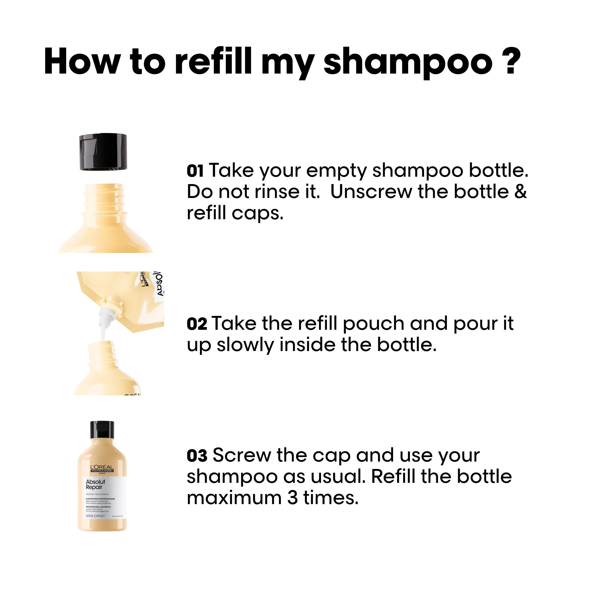 L’Oréal Professionnel Paris Absolut Repair image highlights wheat protein strengthening damaged strands.