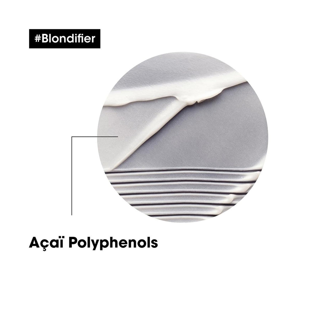 Close-up of L'Oréal Professionnel Blondifier Conditioner texture enhancing shine.