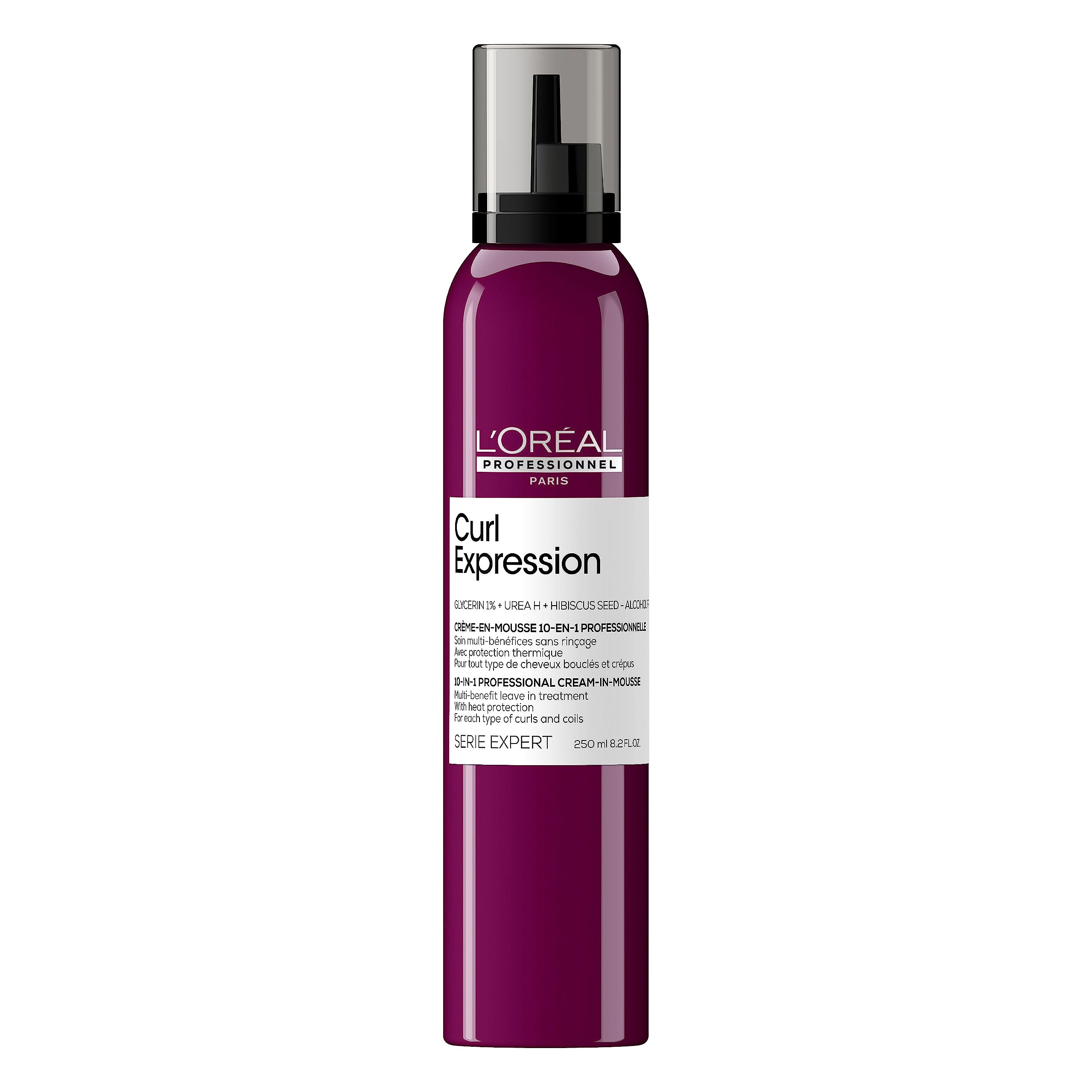 L’Oréal Professionnel Paris Curl Expression 10-in-1 Mousse bottle promotes defined curls with lightweight feel.