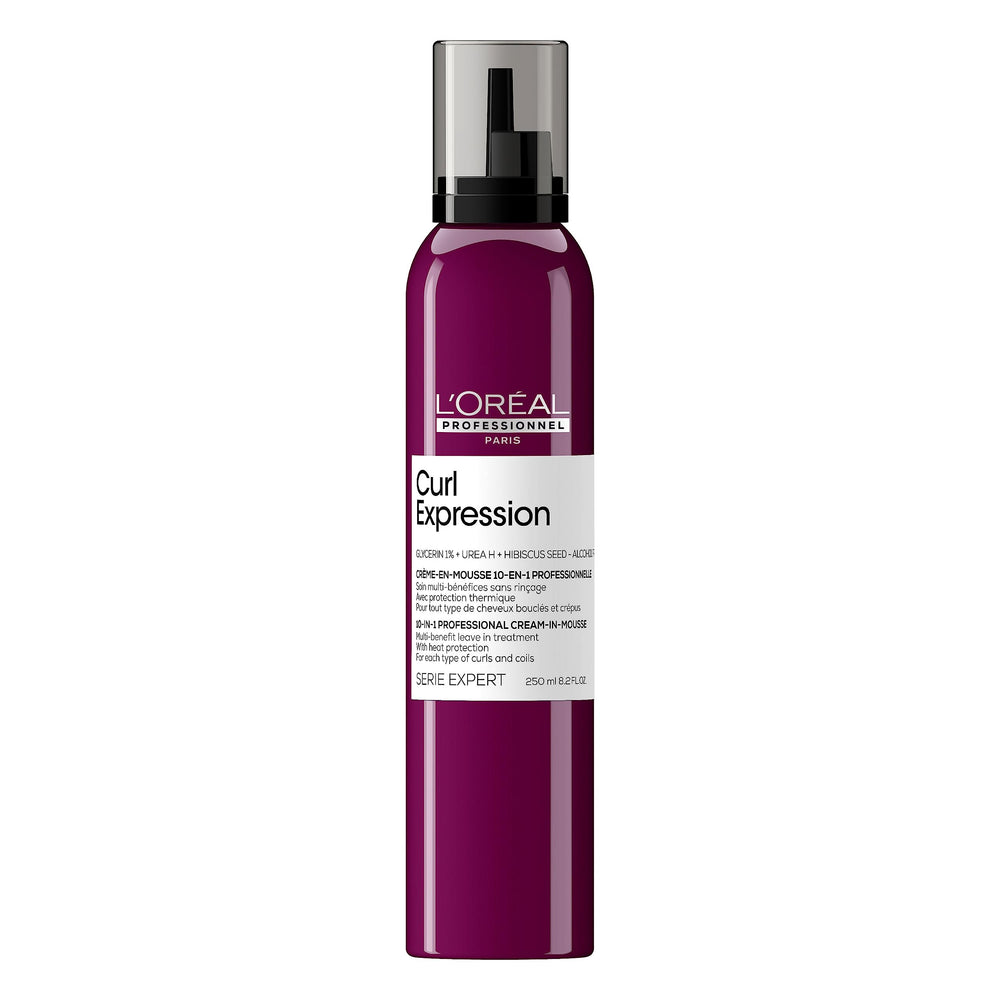 L’Oréal Professionnel Paris Curl Expression 10-in-1 Mousse bottle promotes defined curls with lightweight feel.