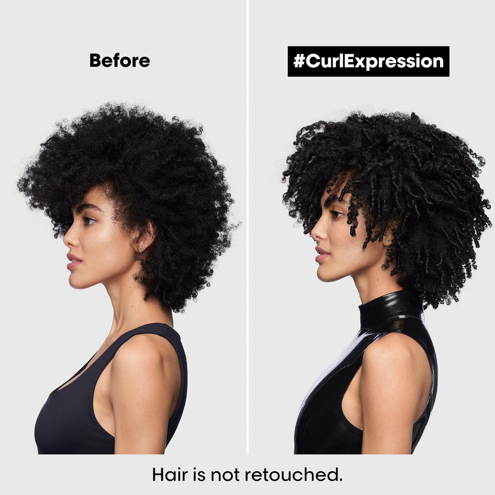 Shine on curled hair after Curl Expression Mask treatment.