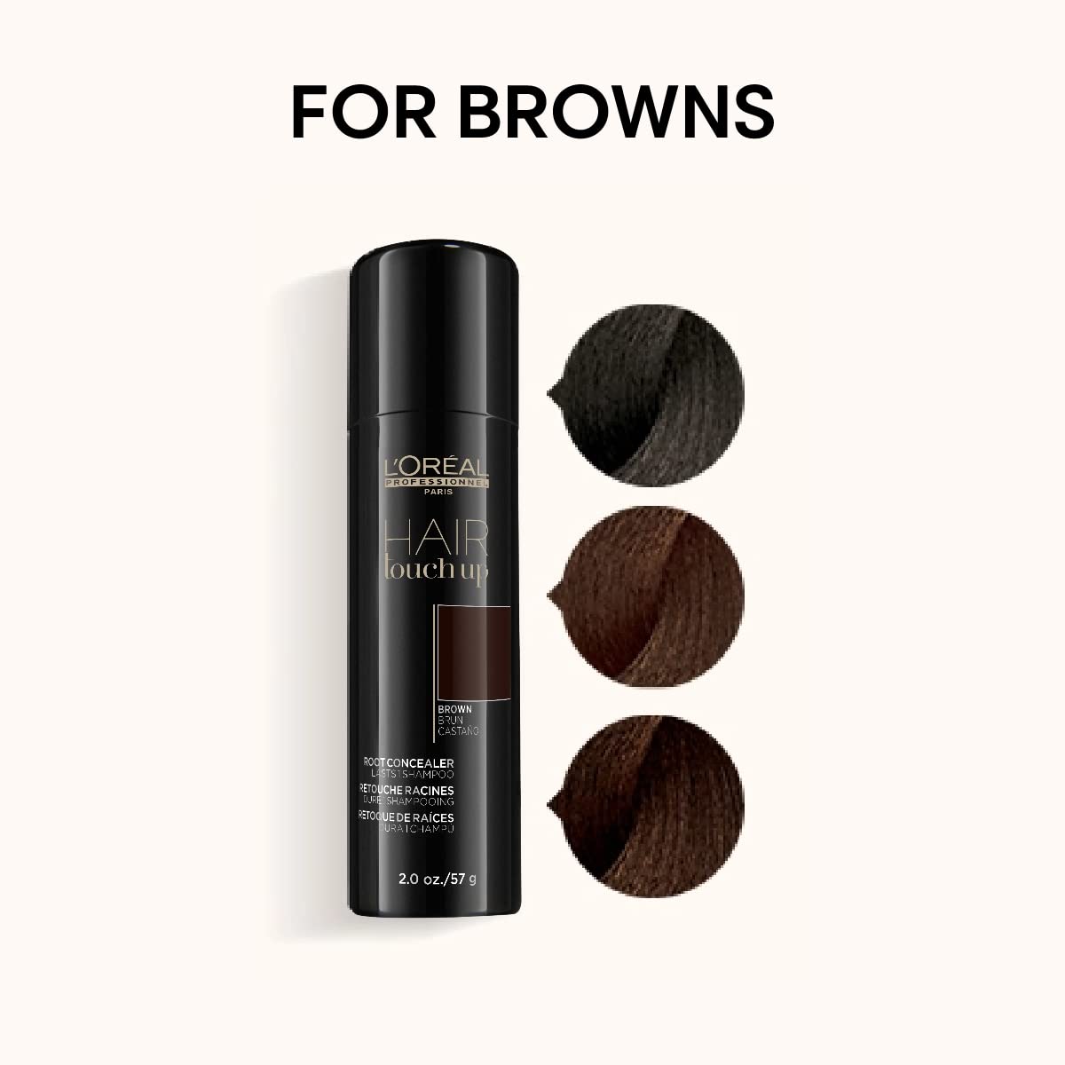 Close-up of brown spray application showing quick, transfer-free color.