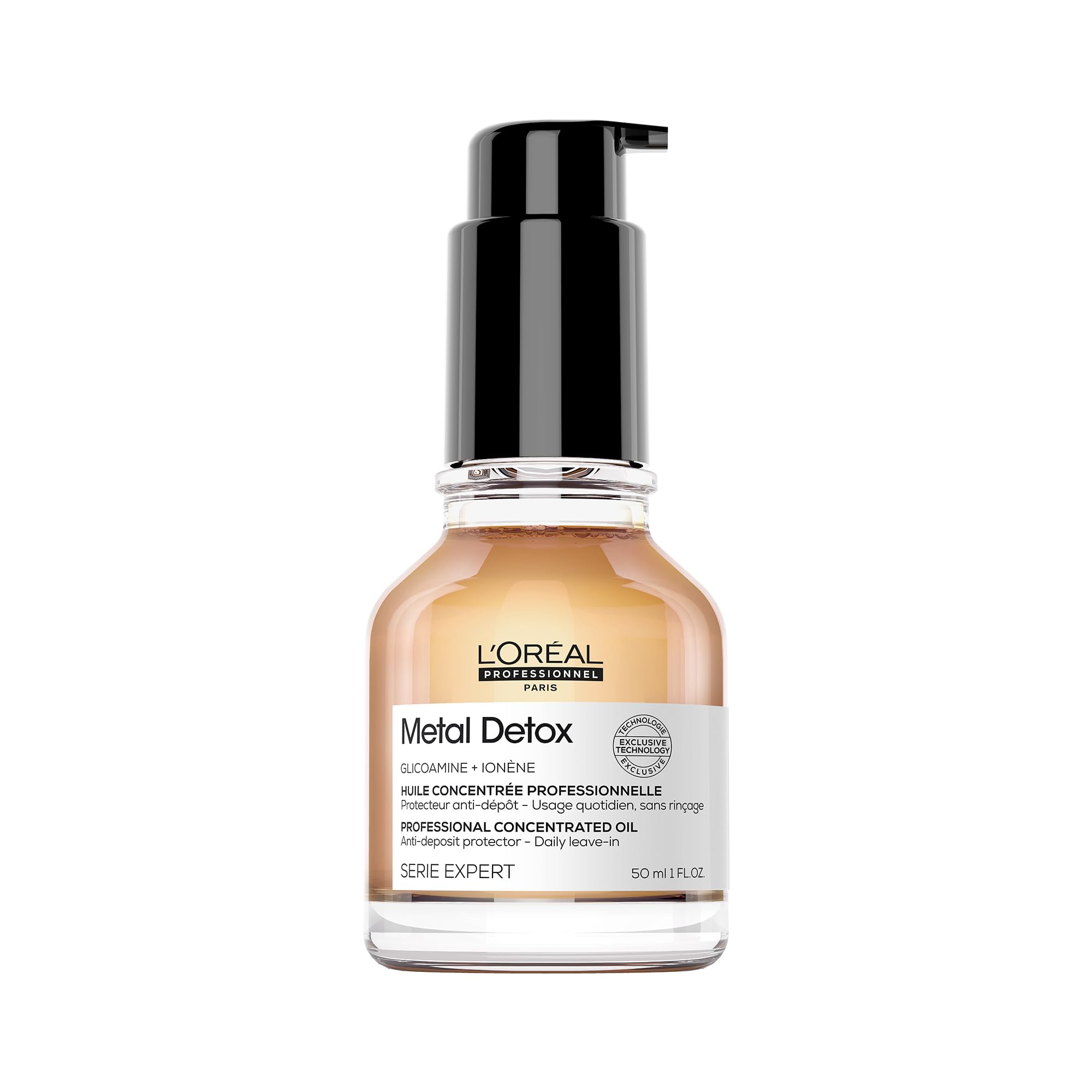 L’Oréal Professionnel Paris Metal Detox Leave-In Oil bottle delivering color protection and shine