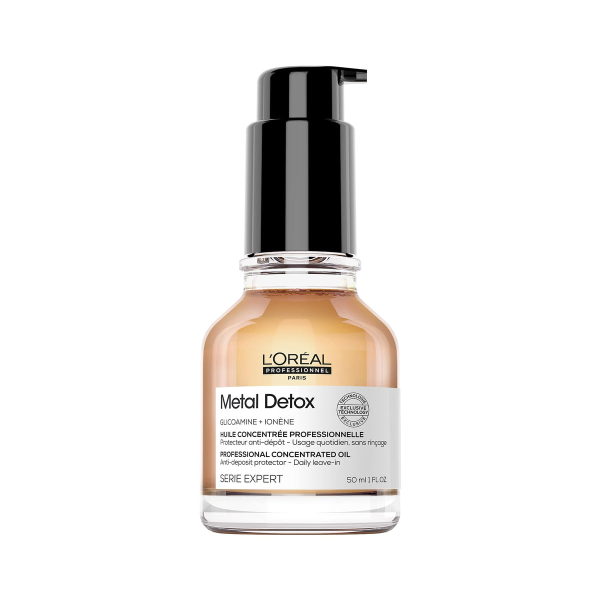 L’Oréal Professionnel Paris Metal Detox Leave-In Oil bottle delivering color protection and shine