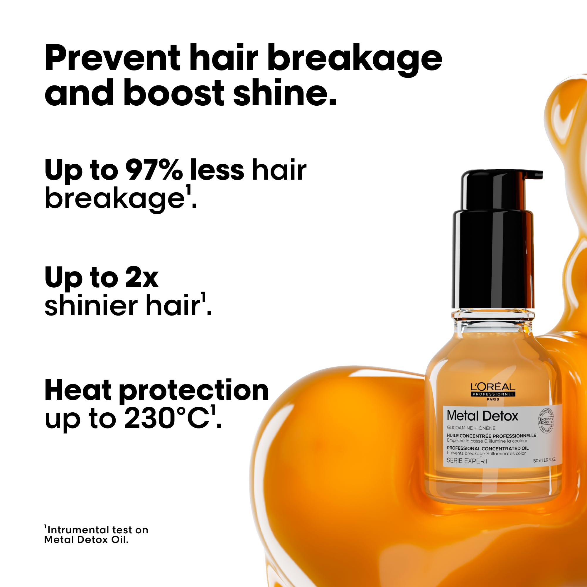 L’Oréal Metal Detox Leave-In Oil on dry hair for smoothness and shine