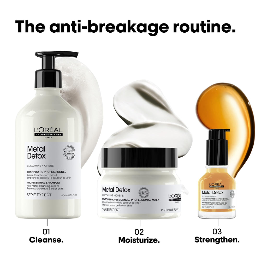 L'Oreal Metal Detox application on wet hair begins gentle detox and cleanse.