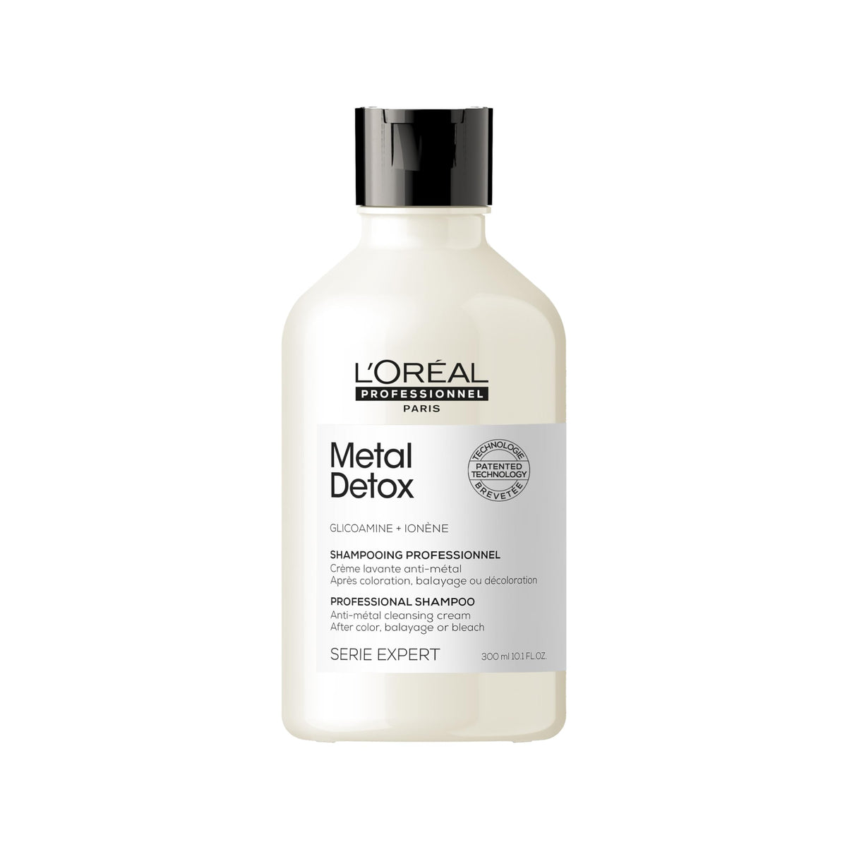 L’Oréal Professionnel Paris Metal Detox bottle pour cleanses mineral buildup and protects color