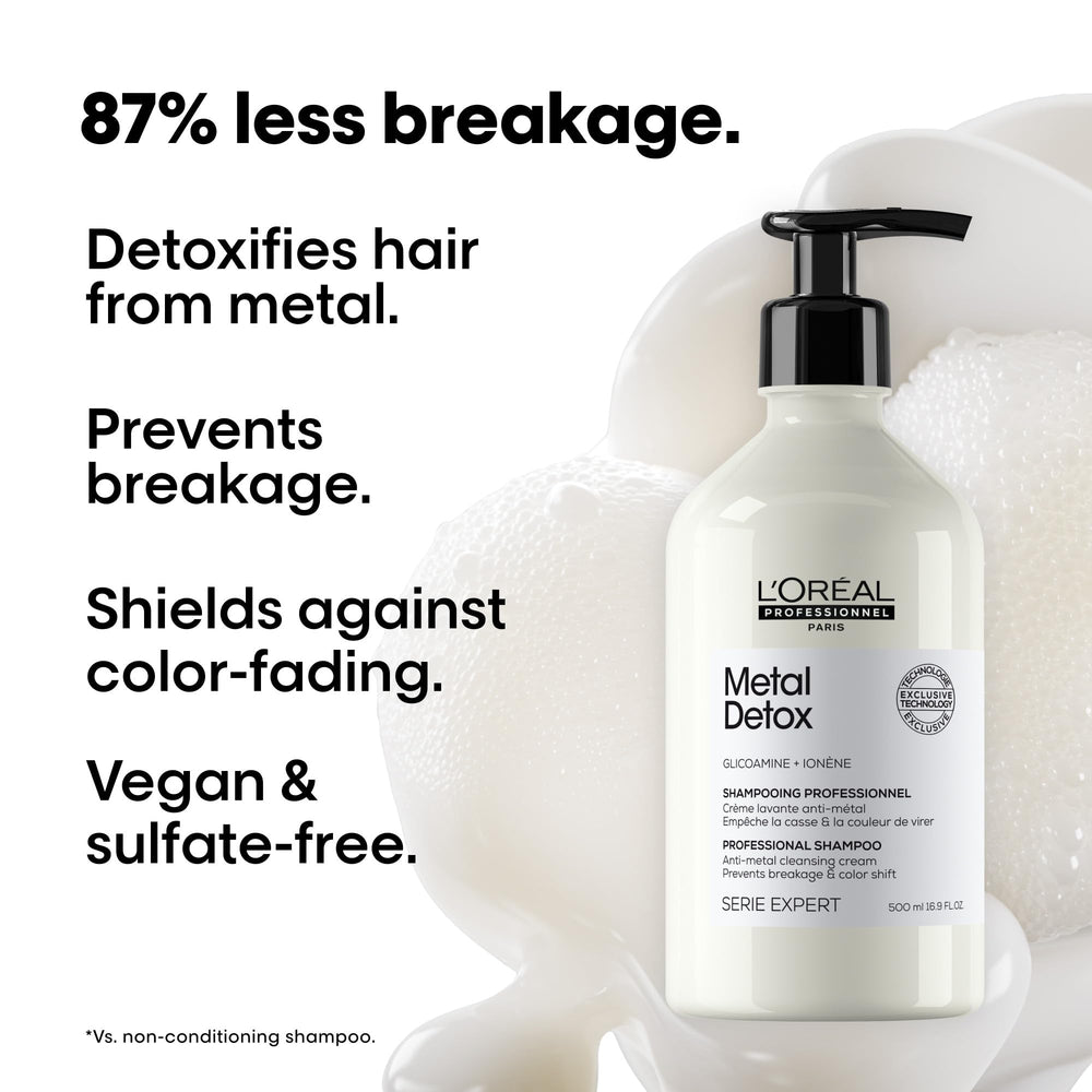 L'Oreal Metal Detox rinse reveals shine and color protection after cleansing.