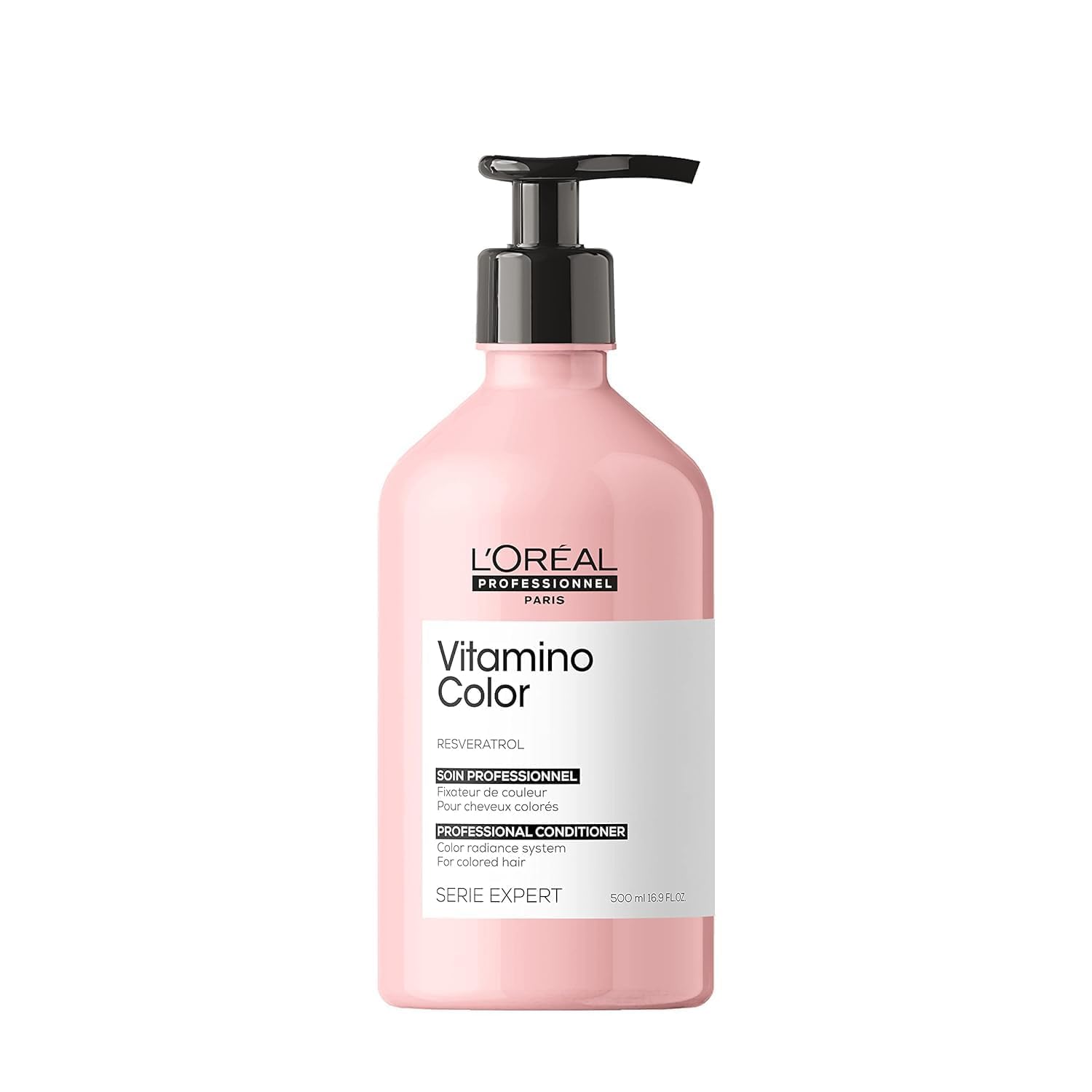L’Oréal Professionnel Paris Vitamino Color Conditioner bottle shows color protection for color-treated hair.