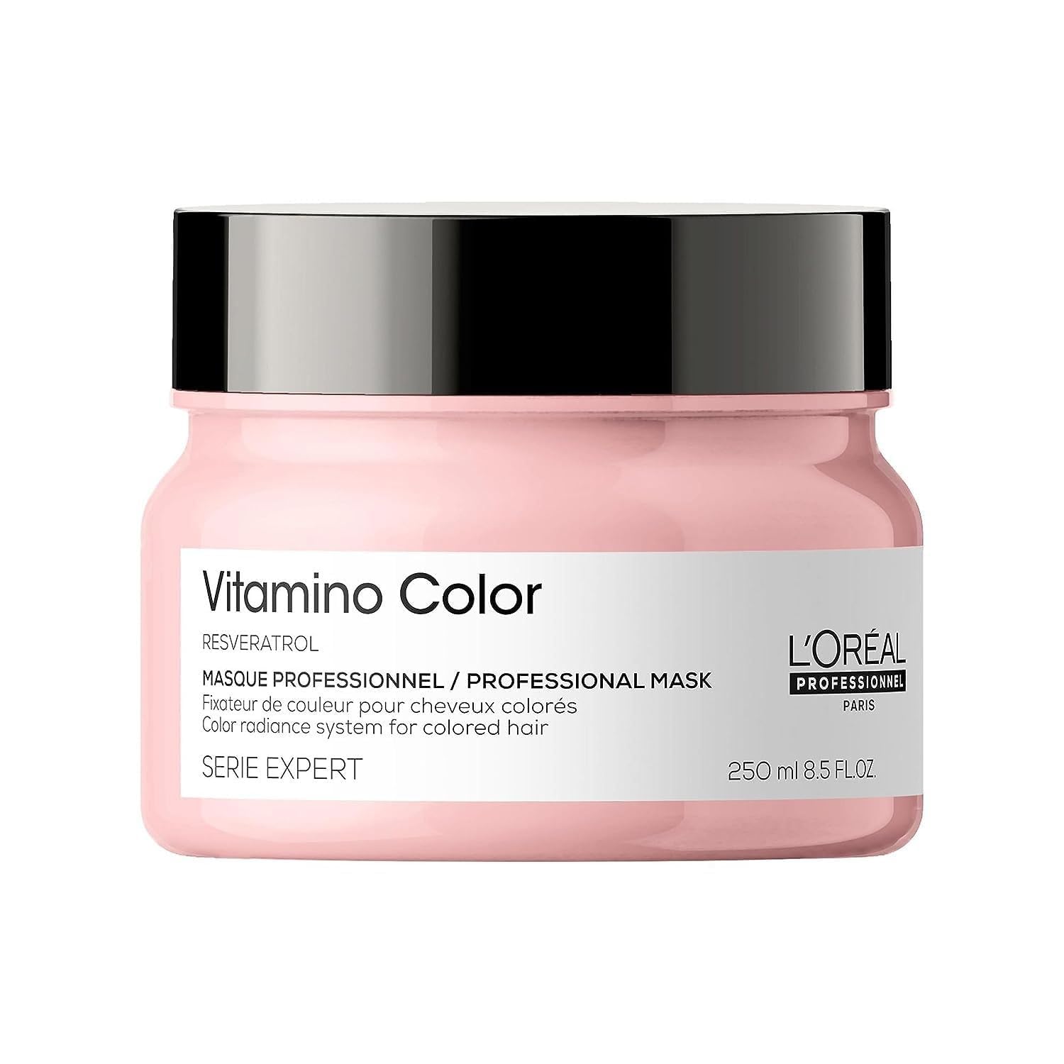 L’Oréal Professionnel Paris Vitamino Color Hair Mask bottle closeup highlighting color protection