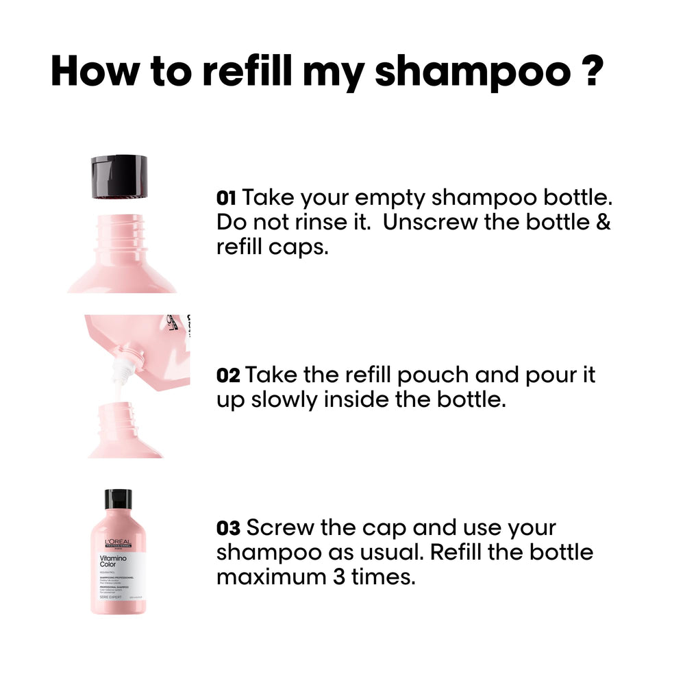 Person using Vitamino Color shampoo in a washing routine to preserve vibrancy