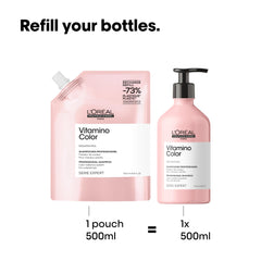 Close-up of Vitamino Color shampoo lather showing gentle cleansing for color-treated hair