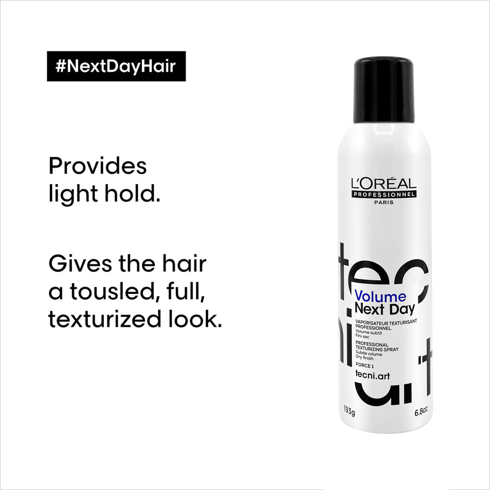 L’Oréal Professionnel Paris Volume Next Day hairspray for diffused blow-dry delivering natural fullness.