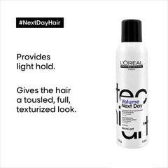L’Oréal Professionnel Paris Volume Next Day hairspray for diffused blow-dry delivering natural fullness.
