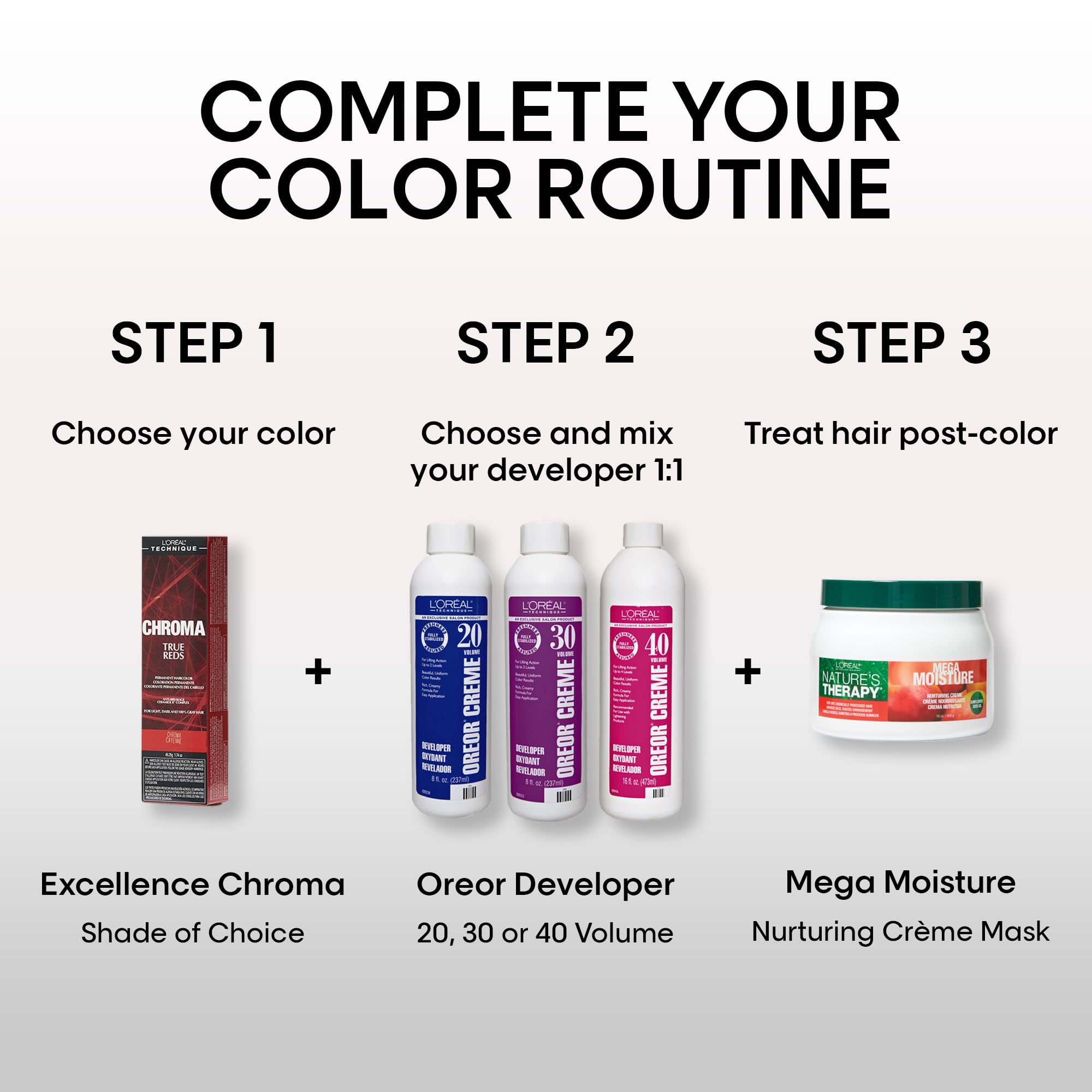 L'OREAL TECHNIQUE Chroma True Reds color swatches with deep garnet hues.
