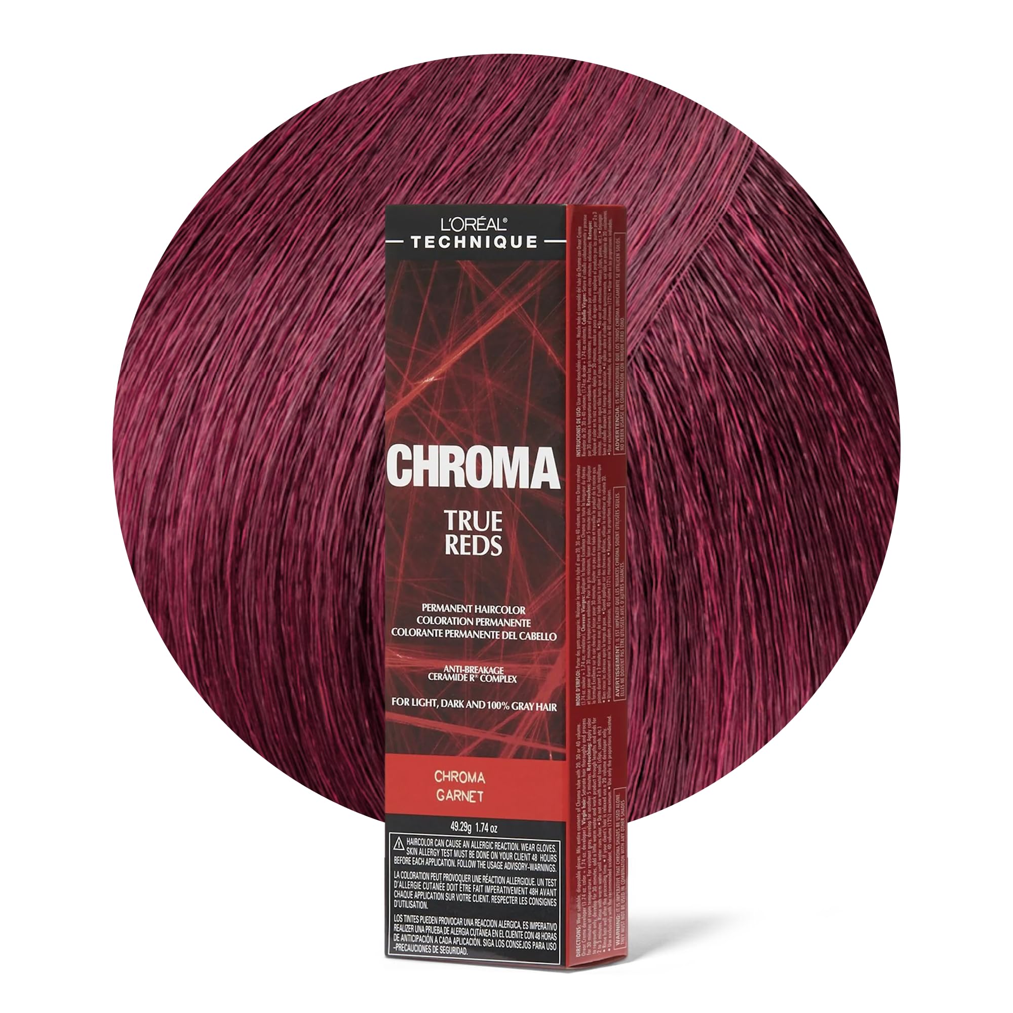 L'Oréal Technique Chroma True Reds Garnet bottle shows a bold red color option