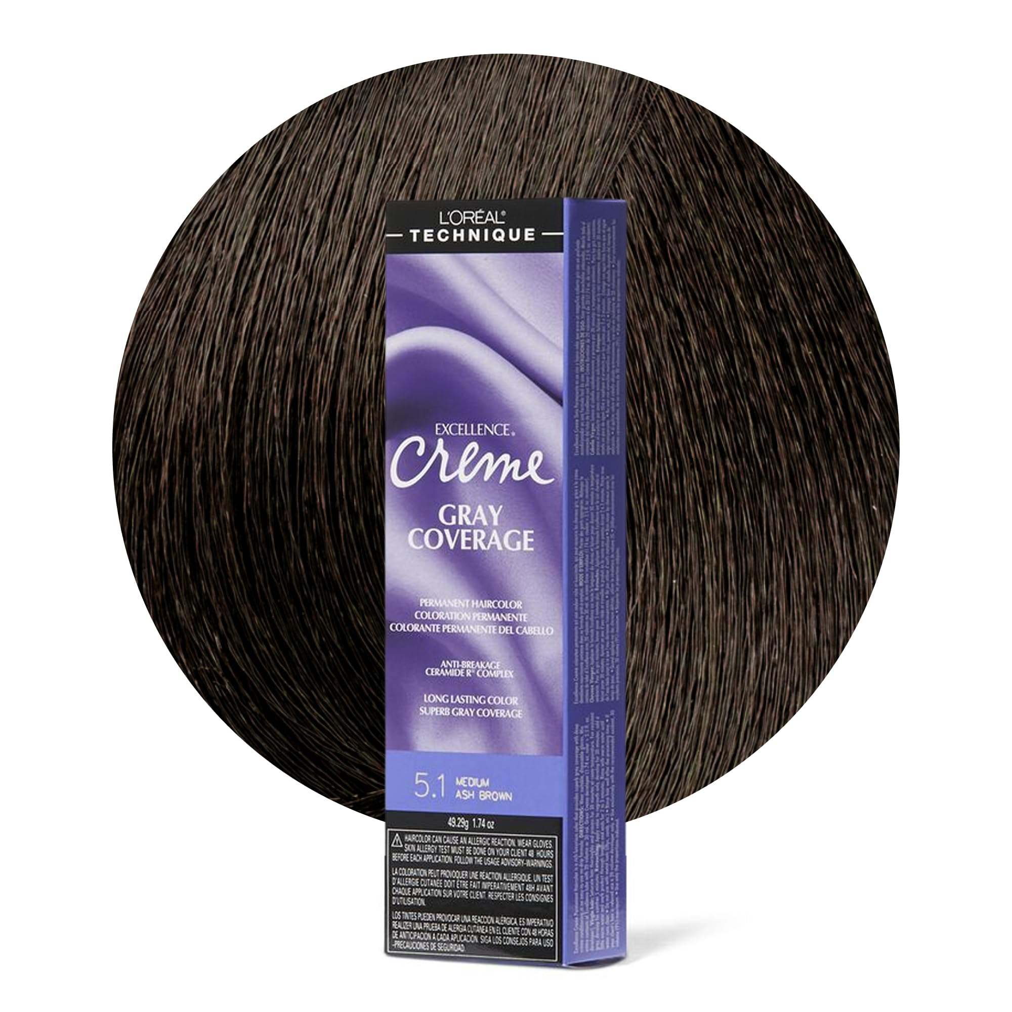 L'Oreal Technique Excellence Creme gray coverage close-up showing natural blend