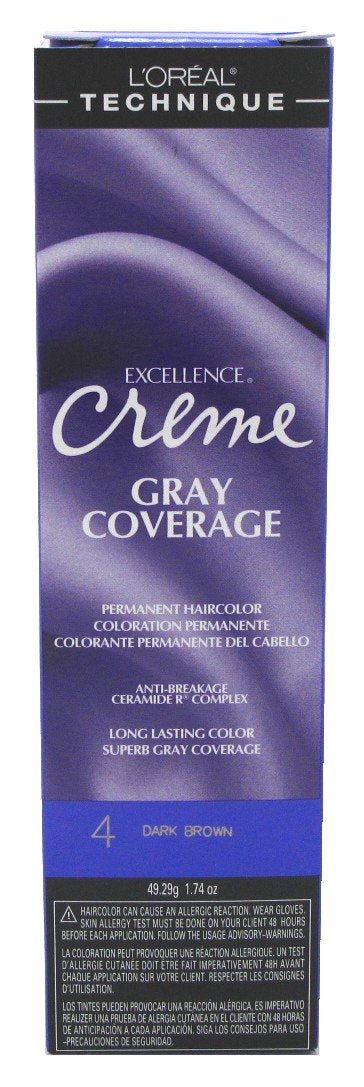 L'Oreal Technique Excellence Creme gray-coverage: long-lasting color on all hair types.