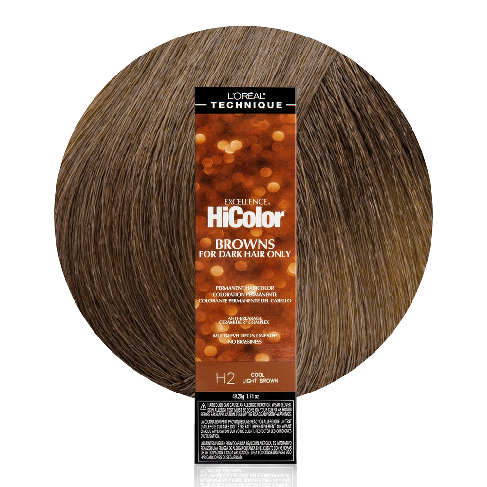 L'OREAL TECHNIQUE HiColor cool light brown creme for dark hair lifts 3-4 levels with no brassiness.