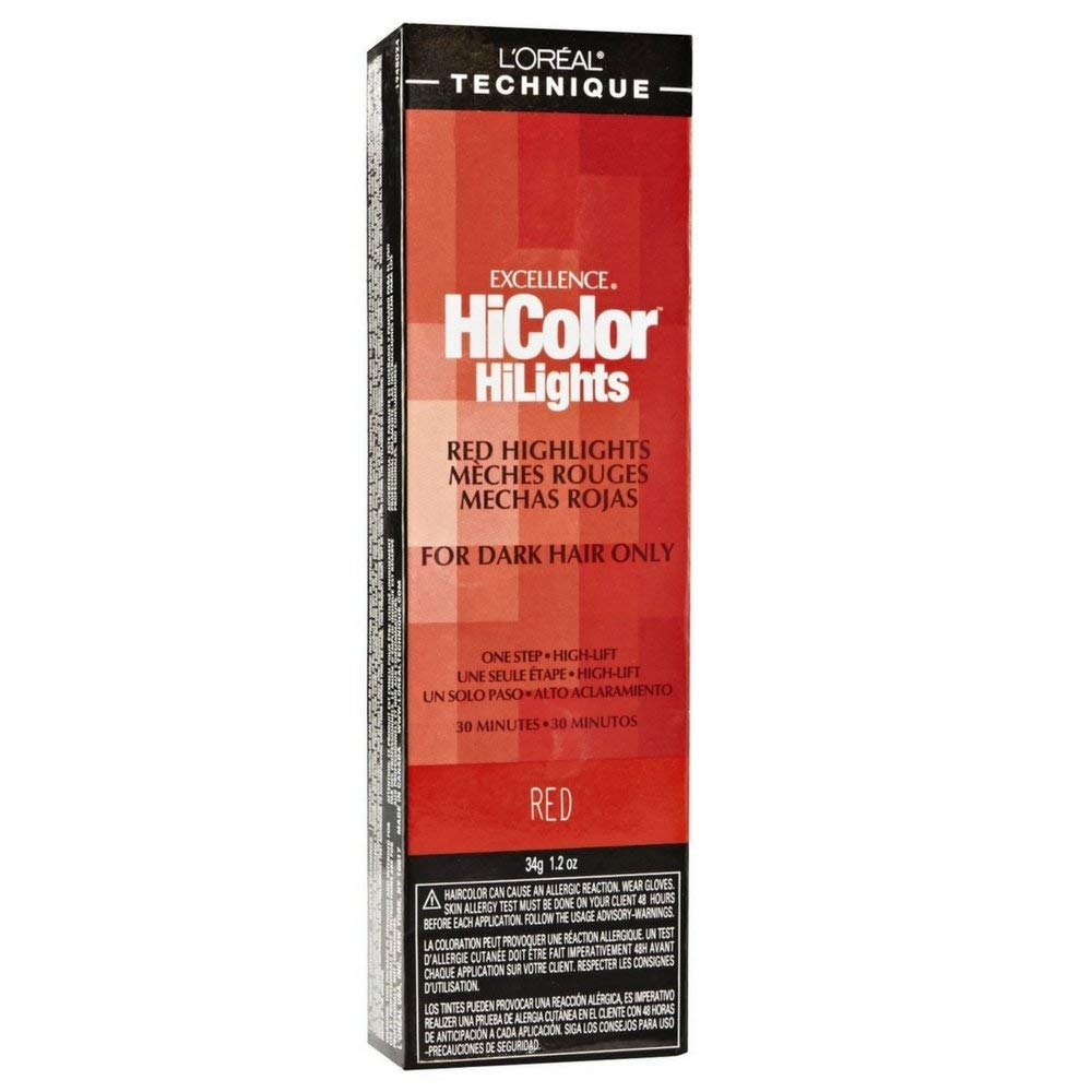 L'Oreal Technique HiColor Red HiLights on dark hair with intense red highlights.