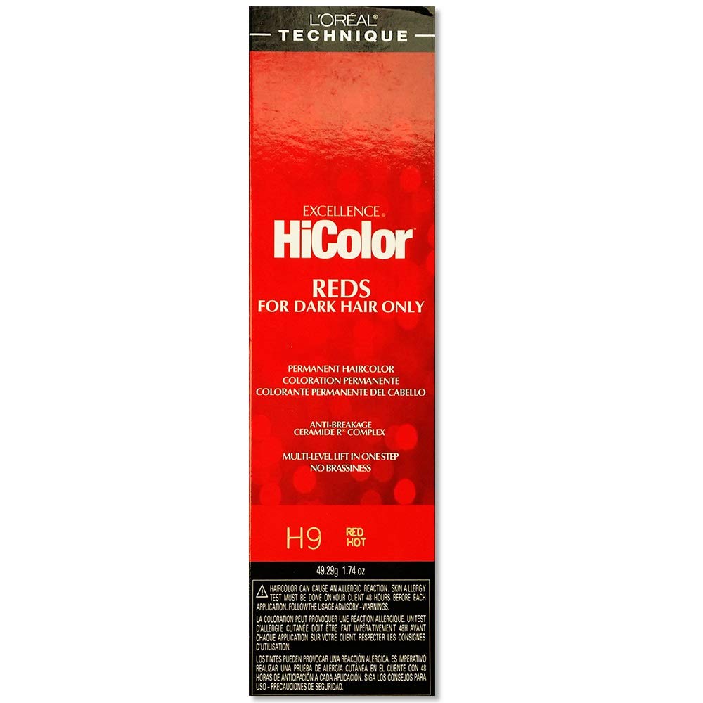 L'OREAL TECHNIQUE HiColor Reds bottle application delivering brass-free color for dark hair.