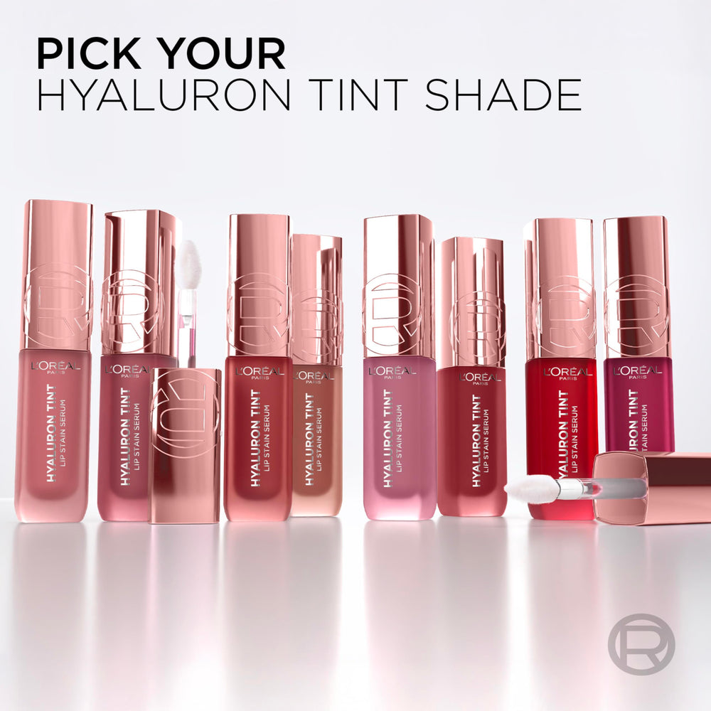 L'Oréal Paris Hyaluron Tint Lip Stain Serum acabado sedoso en labios.