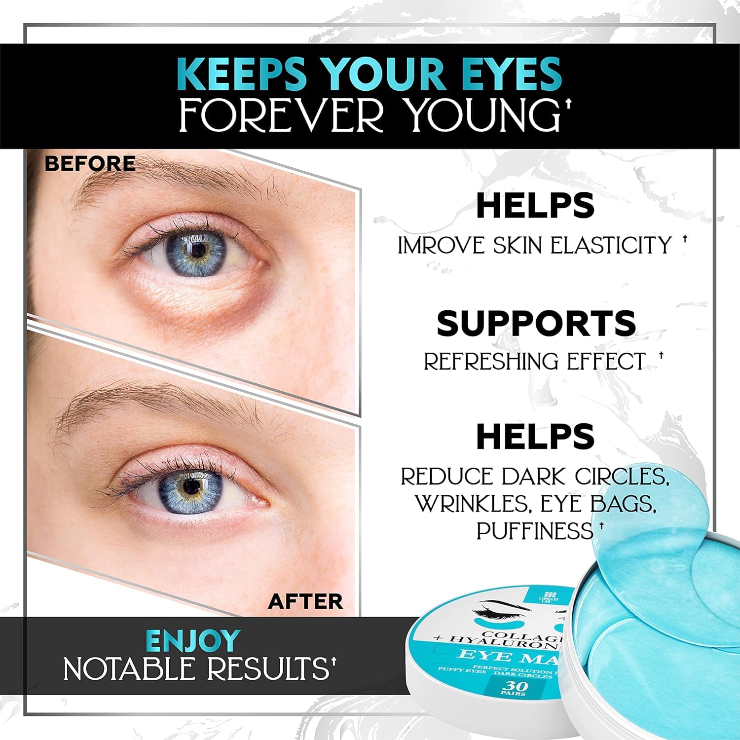 Lorelis Lab parches ojos reducción de hinchazón para mirada descansada.