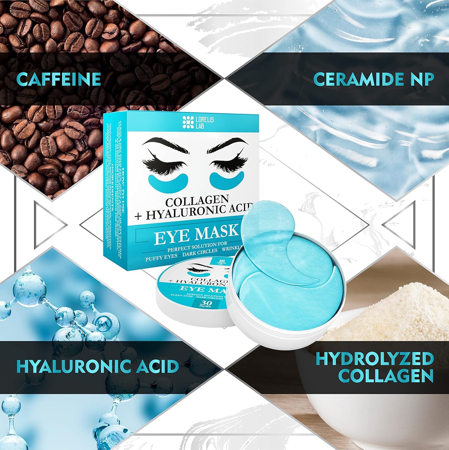 Lorelis Lab parches ojos combate ojeras con cafeína para despertar la mirada.