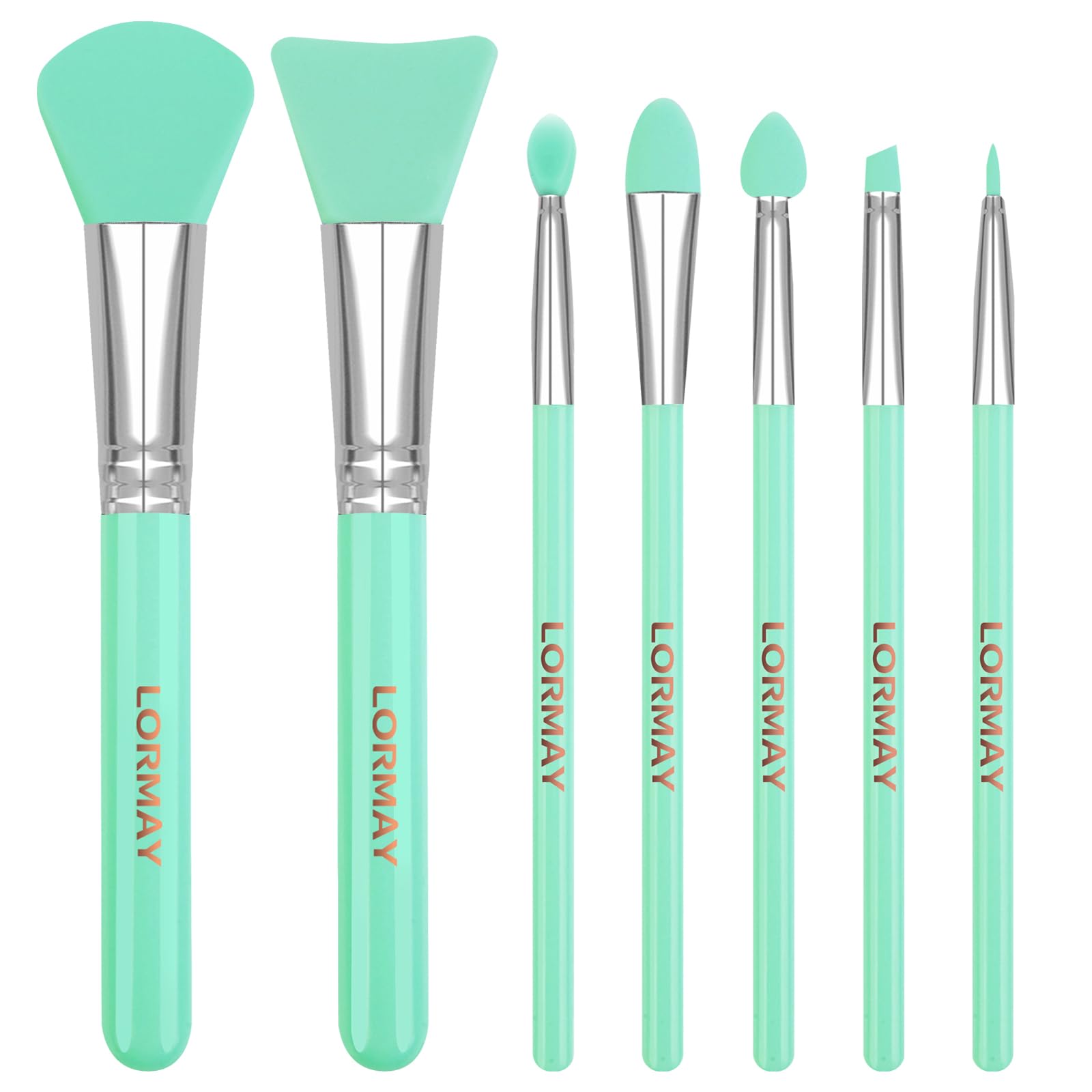 LORMAY 7pcs silicone brush kit mint green for makeup and resin crafting
