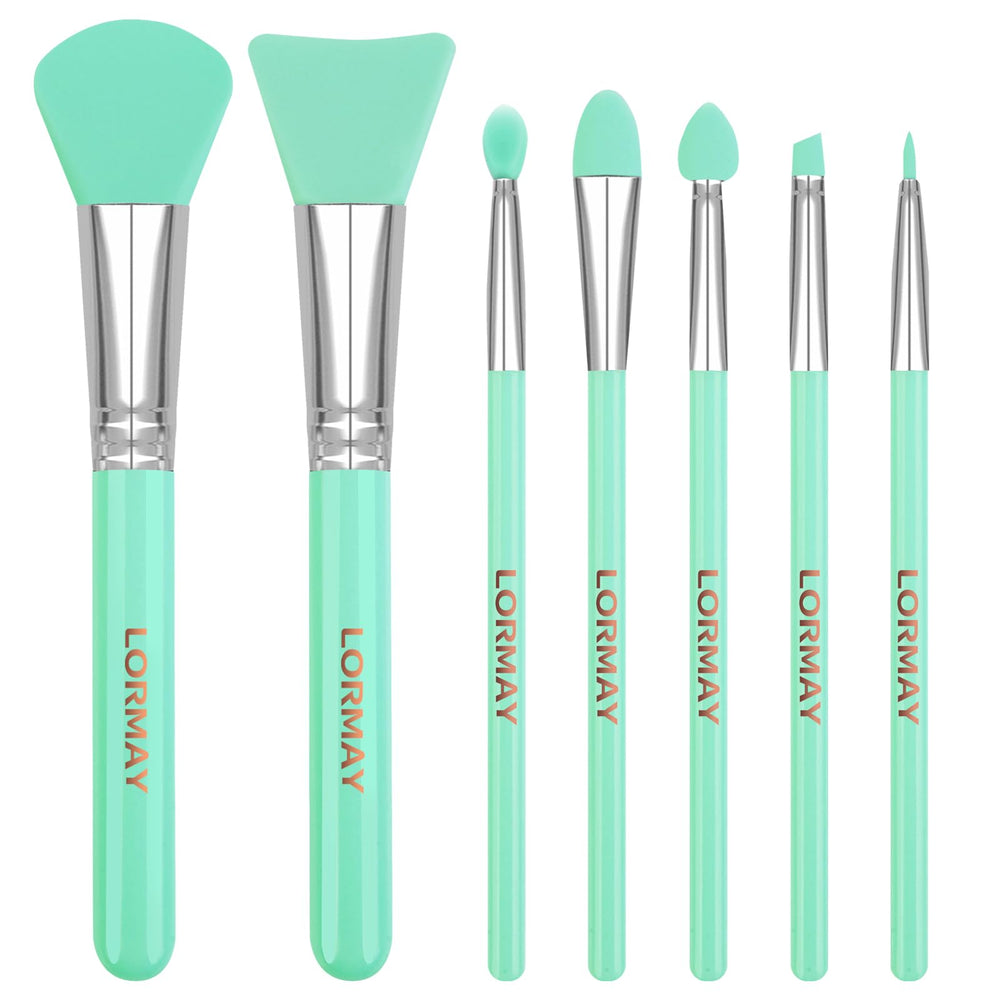 LORMAY 7pcs silicone brush kit mint green for makeup and resin crafting