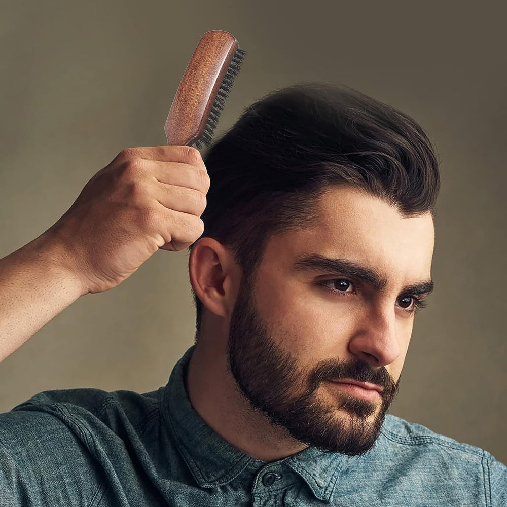 Ergonomic wooden handle aids comfortable grooming sessions.