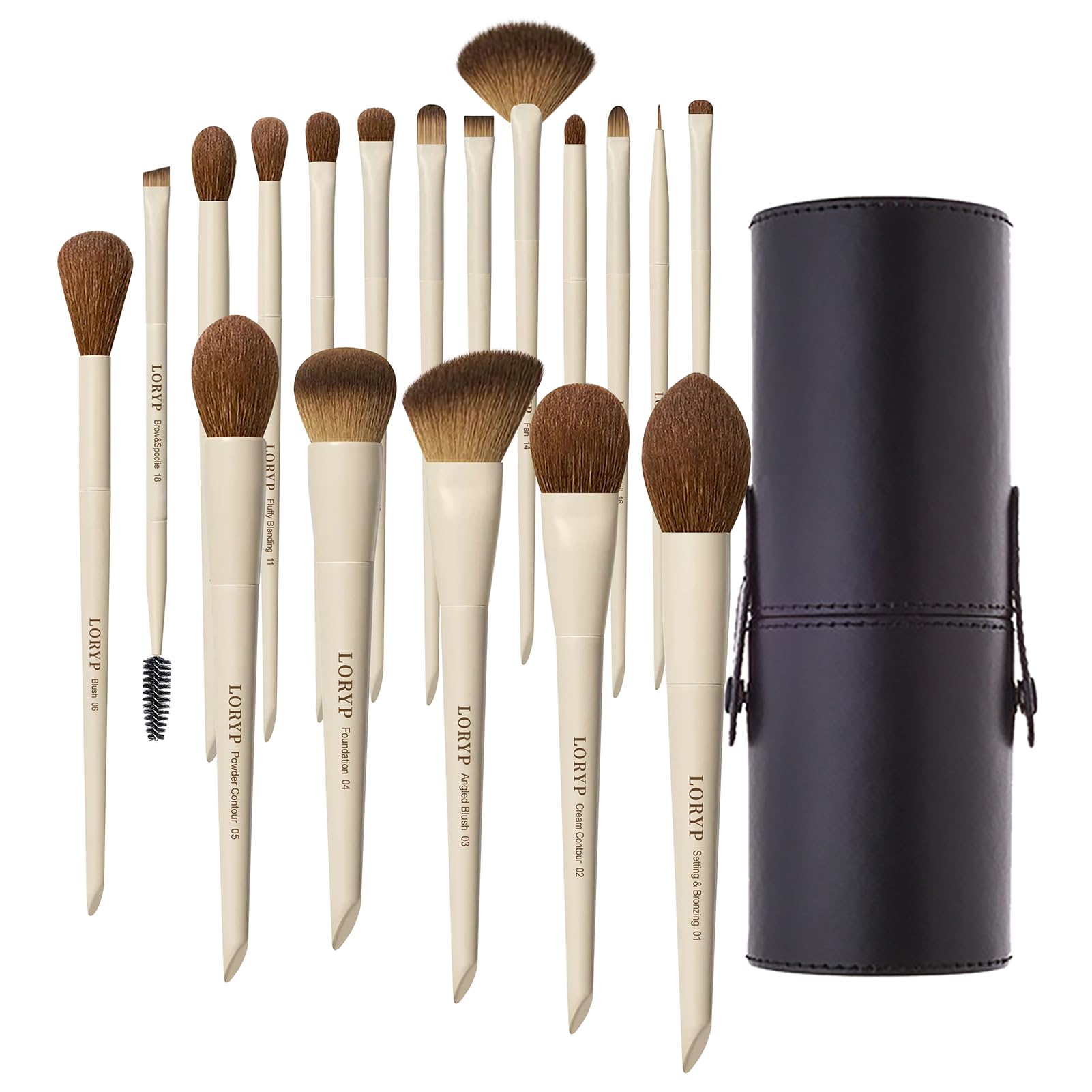LORYP 18-piece makeup brush set with travel case for on-the-go makeup