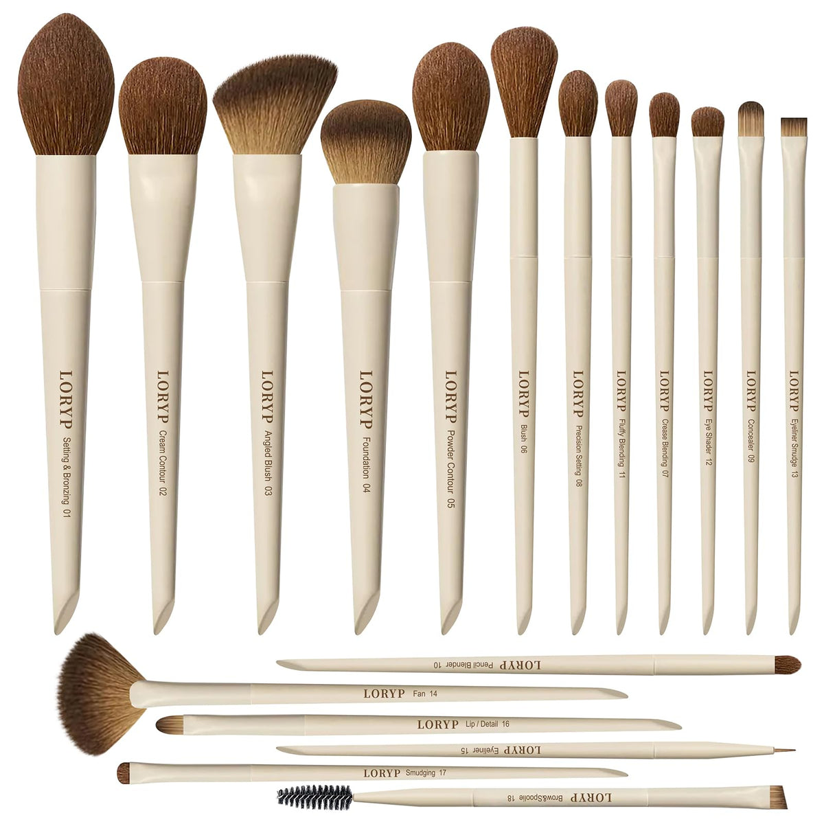 LORYP 18-piece brush set for face and eyes with precise control